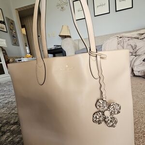 Kate Spade New York Beige Leather Tote Large Shoulder Bag Neutral Purse